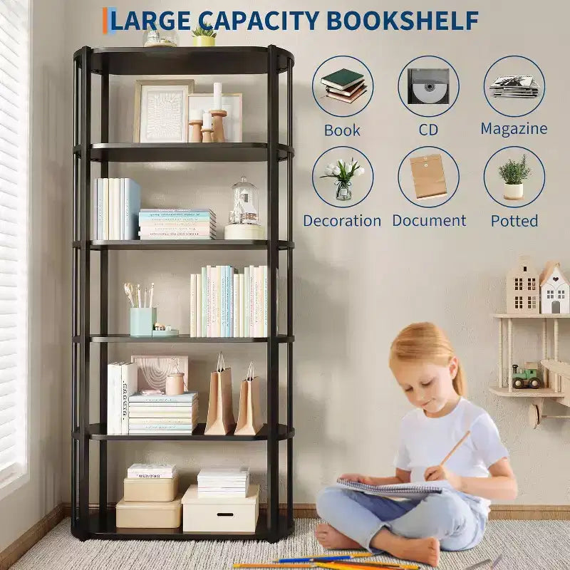 71 Inches Tall Bookshelf, Industrial Book Shelf, Freestanding Bookcase, Large Book Shelves for Living Room, Bookcase Storage Rack for Home Office