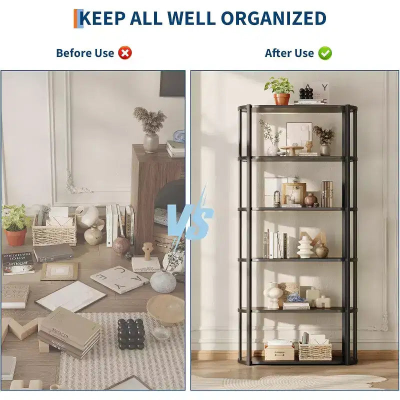 71 Inches Tall Bookshelf, Industrial Book Shelf, Freestanding Bookcase, Large Book Shelves for Living Room, Bookcase Storage Rack for Home Office