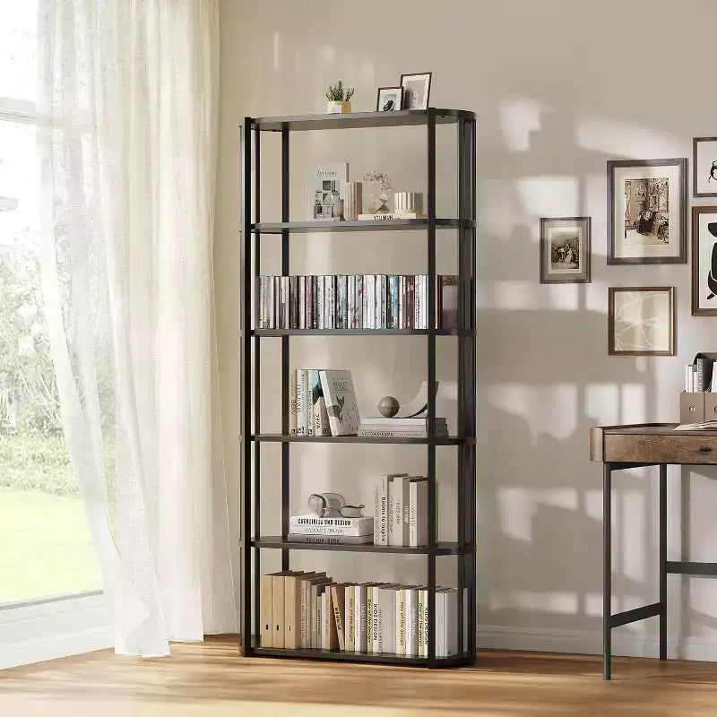 71 Inches Tall Bookshelf, Industrial Book Shelf, Freestanding Bookcase, Large Book Shelves for Living Room, Bookcase Storage Rack for Home Office
