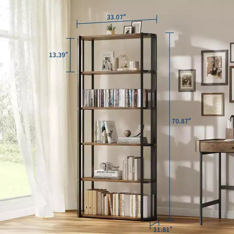 71 Inches Tall Bookshelf, Industrial Book Shelf, Freestanding Bookcase, Large Book Shelves for Living Room, Bookcase Storage Rack for Home Office