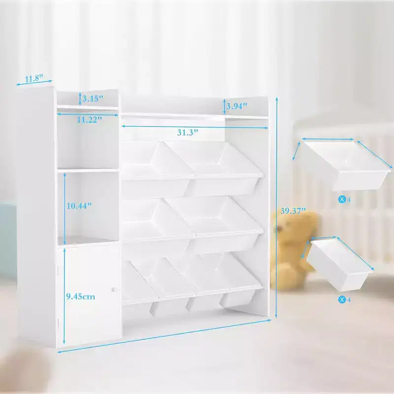 Kids Toy Storage Organizer with 8 Multi-Color Plastic Bins Perfect Toy Storage Solution Kid Bookshelf and Toy Storage for Study Room, Kids Room