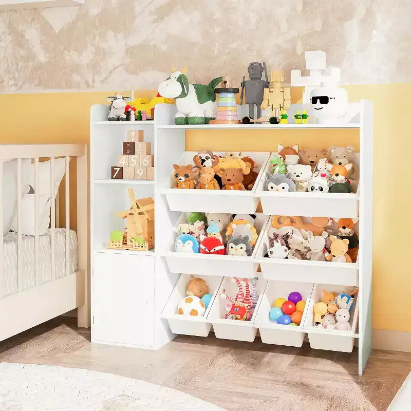 Kids Toy Storage Organizer with 8 Multi-Color Plastic Bins Perfect Toy Storage Solution Kid Bookshelf and Toy Storage for Study Room, Kids Room