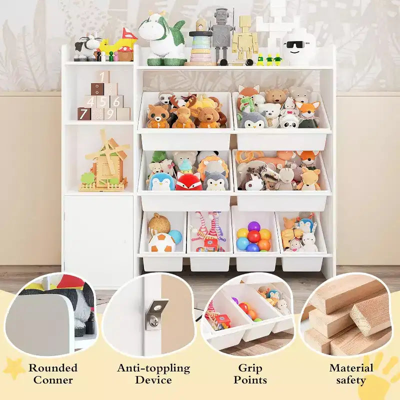 Kids Toy Storage Organizer with 8 Multi-Color Plastic Bins Perfect Toy Storage Solution Kid Bookshelf and Toy Storage for Study Room, Kids Room