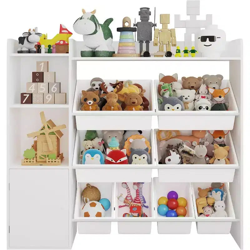 Kids Toy Storage Organizer with 8 Multi-Color Plastic Bins Perfect Toy Storage Solution Kid Bookshelf and Toy Storage for Study Room, Kids Room