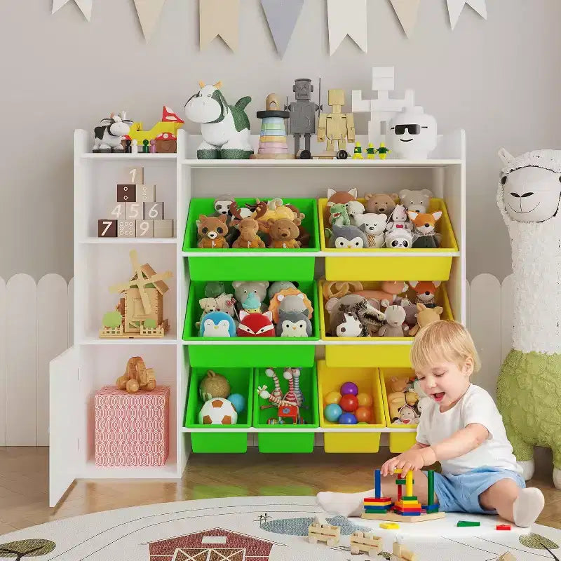 Kids Toy Storage Organizer with 8 Multi-Color Plastic Bins Perfect Toy Storage Solution Kid Bookshelf and Toy Storage for Study Room, Kids Room