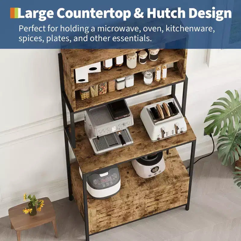 67.7 Industrial 6-Tier Kitchen Bakers Rack with Power Outlet - Microwave Stand with Shelves & Cabinet - Freestanding Storage Organizer