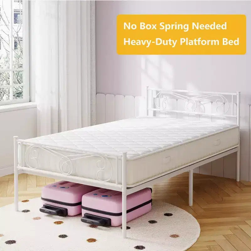 Twin Size Metal Bed Frame for Kids, Twin Bed Frames with Headboard and Footboard, Steel Slats Support, No Box Spring Needed