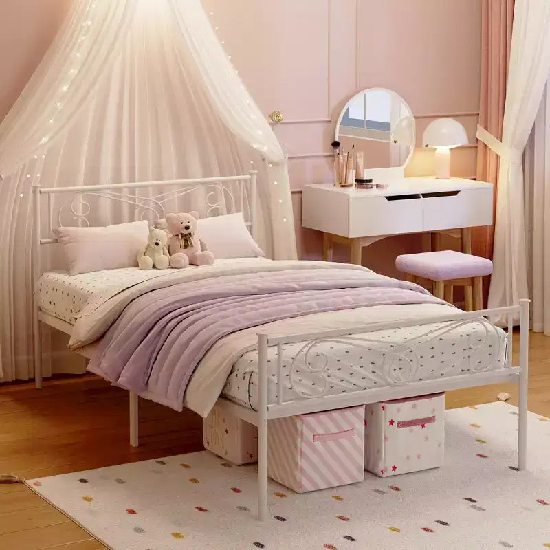 Twin Size Metal Bed Frame for Kids, Twin Bed Frames with Headboard and Footboard, Steel Slats Support, No Box Spring Needed