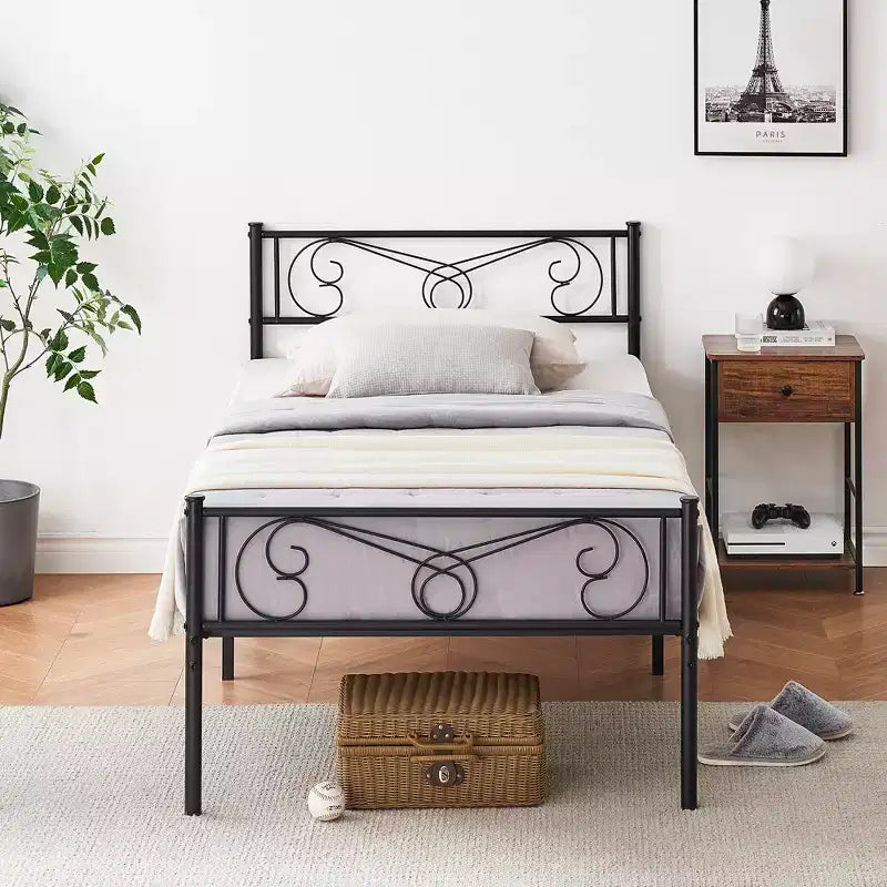 Twin Size Metal Bed Frame for Kids, Twin Bed Frames with Headboard and Footboard, Steel Slats Support, No Box Spring Needed