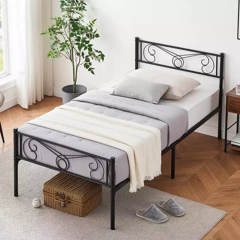 Twin Size Metal Bed Frame for Kids, Twin Bed Frames with Headboard and Footboard, Steel Slats Support, No Box Spring Needed