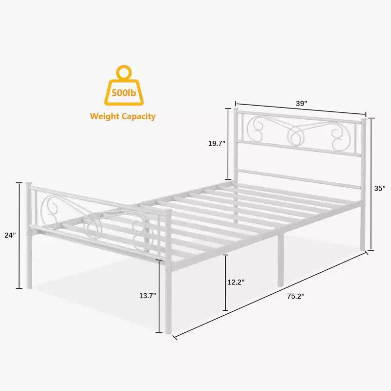 Twin Size Metal Bed Frame for Kids, Twin Bed Frames with Headboard and Footboard, Steel Slats Support, No Box Spring Needed