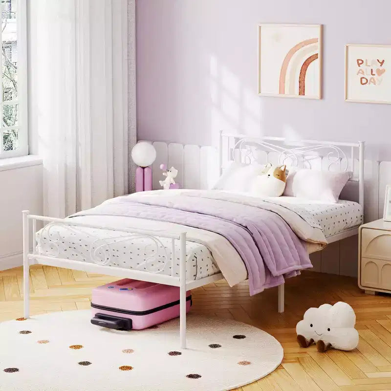 Twin Size Metal Bed Frame for Kids, Twin Bed Frames with Headboard and Footboard, Steel Slats Support, No Box Spring Needed