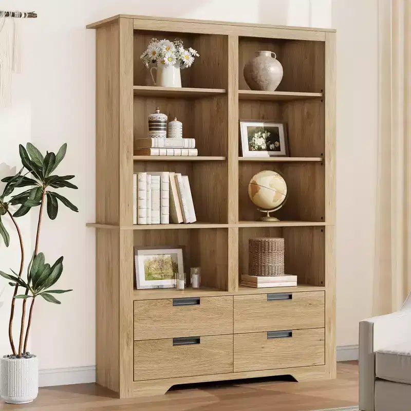 72 Tall Book Shelf with Storage, Farmhouse Floor Standing Bookcase,Book Shelf with 4 Drawers, Freestanding Display Storage Shelves