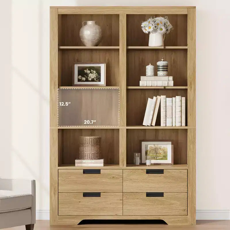72 Tall Book Shelf with Storage, Farmhouse Floor Standing Bookcase,Book Shelf with 4 Drawers, Freestanding Display Storage Shelves