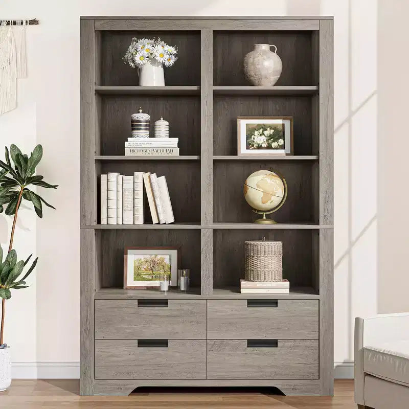 72 Tall Book Shelf with Storage, Farmhouse Floor Standing Bookcase,Book Shelf with 4 Drawers, Freestanding Display Storage Shelves