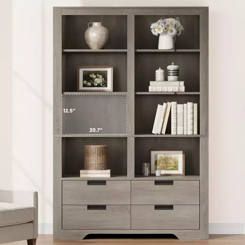 72 Tall Book Shelf with Storage, Farmhouse Floor Standing Bookcase,Book Shelf with 4 Drawers, Freestanding Display Storage Shelves