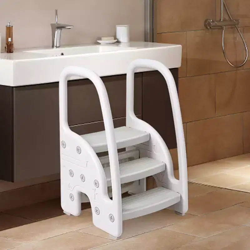 Kids Step Stool with Handles, Adjustable Toddler 3-Step Stool with Non-Slip Design, Plastic Stepping Standing Stool Helper, for Bathroom, Sink