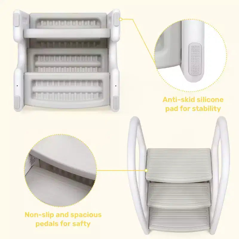 Kids Step Stool with Handles, Adjustable Toddler 3-Step Stool with Non-Slip Design, Plastic Stepping Standing Stool Helper, for Bathroom, Sink