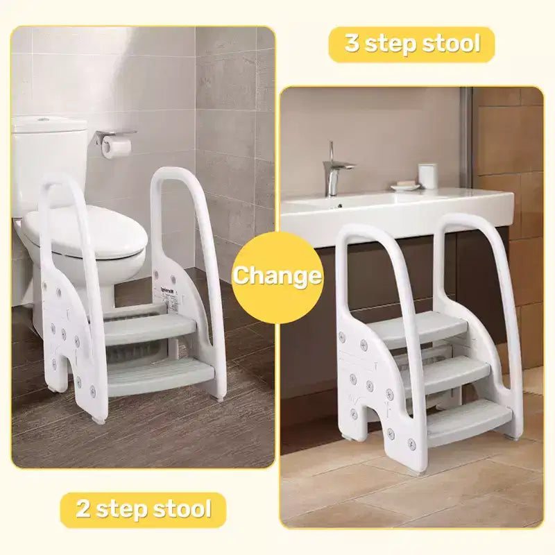 Kids Step Stool with Handles, Adjustable Toddler 3-Step Stool with Non-Slip Design, Plastic Stepping Standing Stool Helper, for Bathroom, Sink
