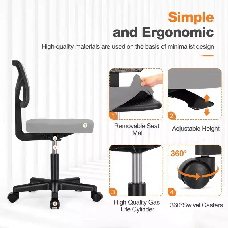 Modern Low-Back Mesh Home Office Desk Chair with Wheels, Adjustable Swivel Task Chair