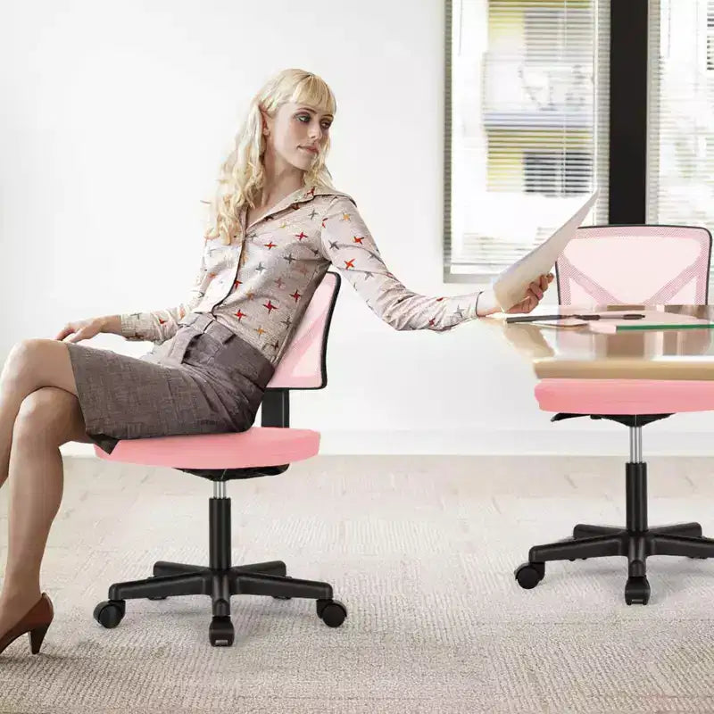 Modern Low-Back Mesh Home Office Desk Chair with Wheels, Adjustable Swivel Task Chair