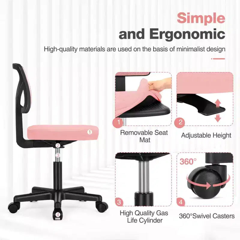 Modern Low-Back Mesh Home Office Desk Chair with Wheels, Adjustable Swivel Task Chair