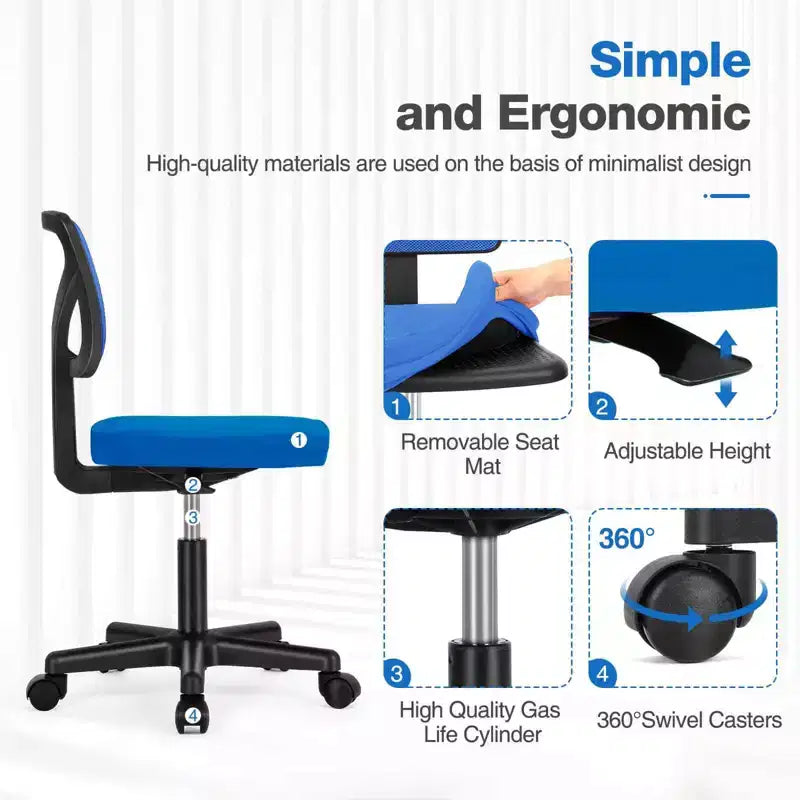 Modern Low-Back Mesh Home Office Desk Chair with Wheels, Adjustable Swivel Task Chair