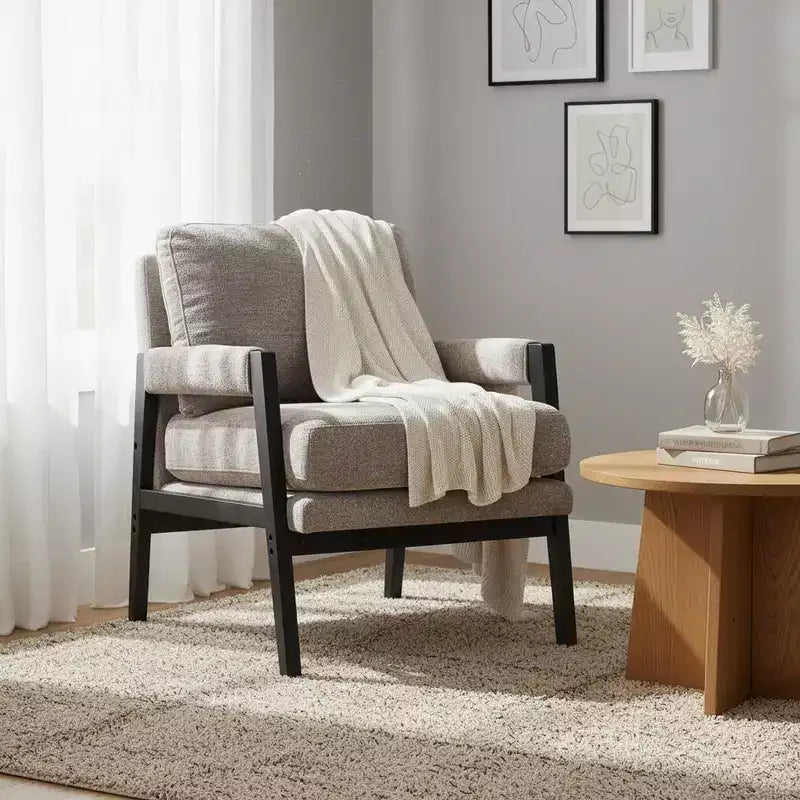 Modern Accent Chair with Soft Chenille Upholstery and Solid Wood Frame