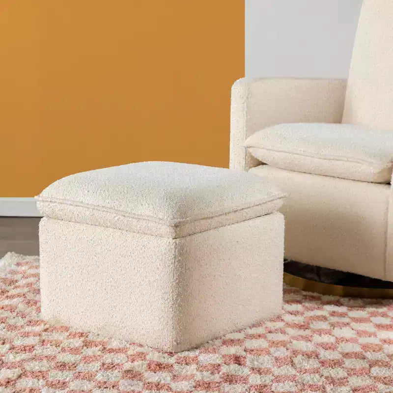 Storage Ottoman, Boucle Upholstered with Soft-Close Lid for Nursery
