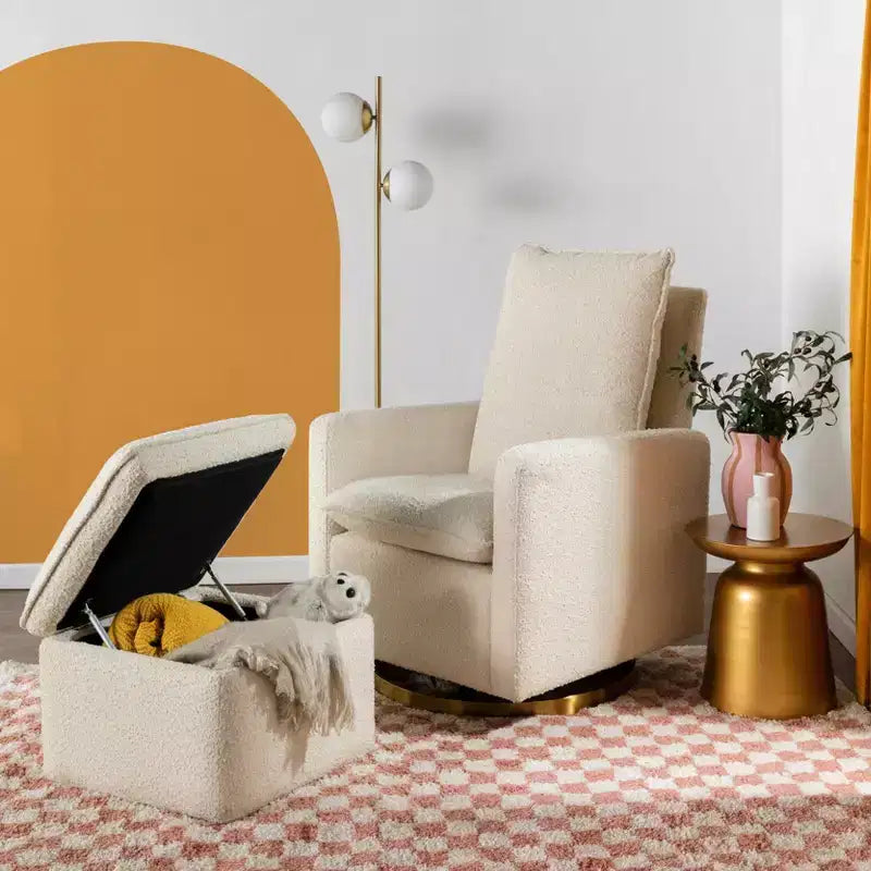 Storage Ottoman, Boucle Upholstered with Soft-Close Lid for Nursery