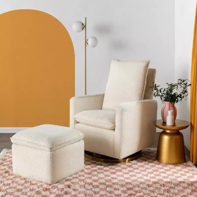 Storage Ottoman, Boucle Upholstered with Soft-Close Lid for Nursery