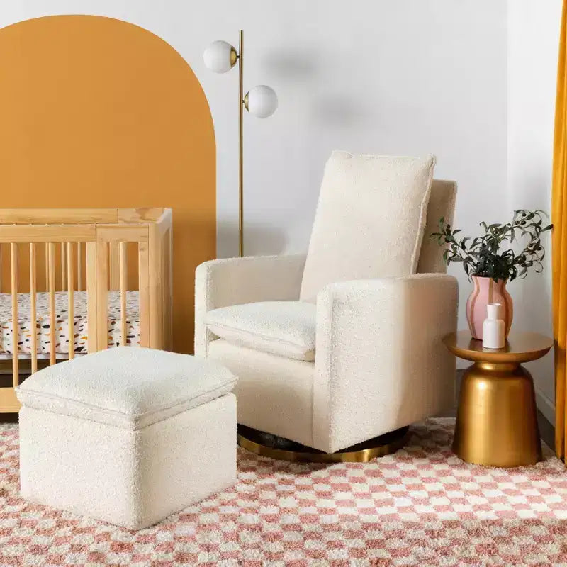 Storage Ottoman, Boucle Upholstered with Soft-Close Lid for Nursery