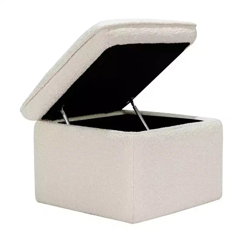 Storage Ottoman, Boucle Upholstered with Soft-Close Lid for Nursery