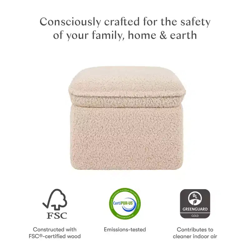 Storage Ottoman, Boucle Upholstered with Soft-Close Lid for Nursery