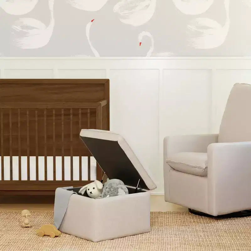Storage Ottoman, Boucle Upholstered with Soft-Close Lid for Nursery