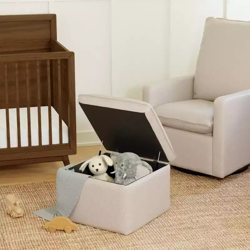Storage Ottoman, Boucle Upholstered with Soft-Close Lid for Nursery