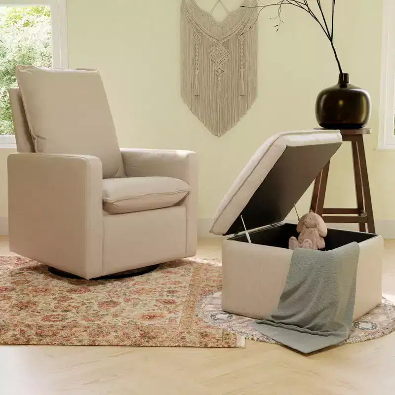 Storage Ottoman, Boucle Upholstered with Soft-Close Lid for Nursery