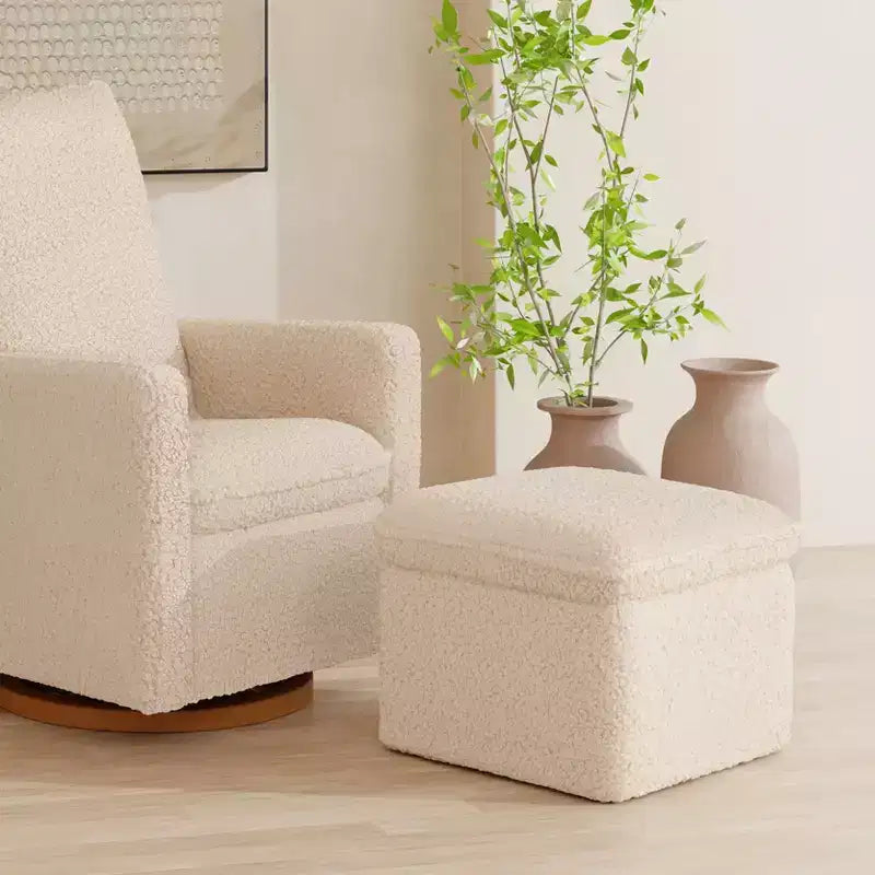 Storage Ottoman, Boucle Upholstered with Soft-Close Lid for Nursery