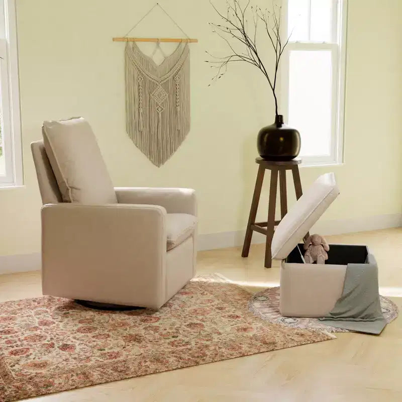 Storage Ottoman, Boucle Upholstered with Soft-Close Lid for Nursery