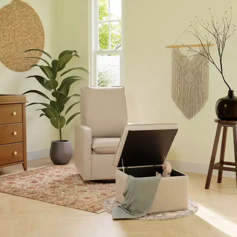 Storage Ottoman, Boucle Upholstered with Soft-Close Lid for Nursery
