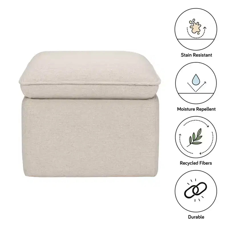 Storage Ottoman, Boucle Upholstered with Soft-Close Lid for Nursery