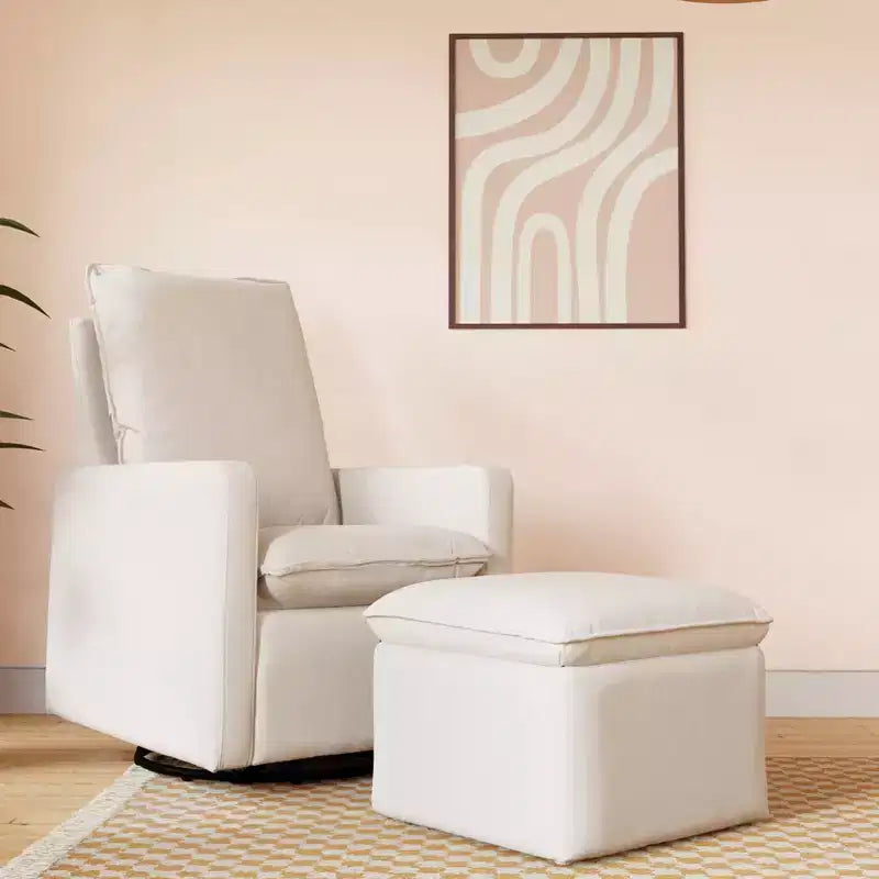 Storage Ottoman, Boucle Upholstered with Soft-Close Lid for Nursery