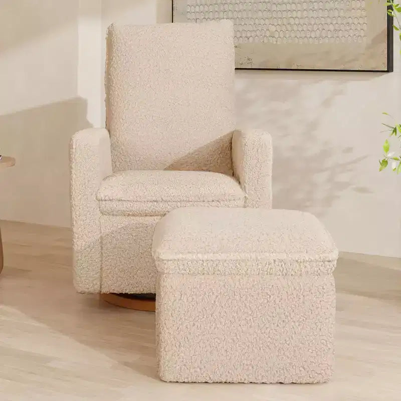 Storage Ottoman, Boucle Upholstered with Soft-Close Lid for Nursery
