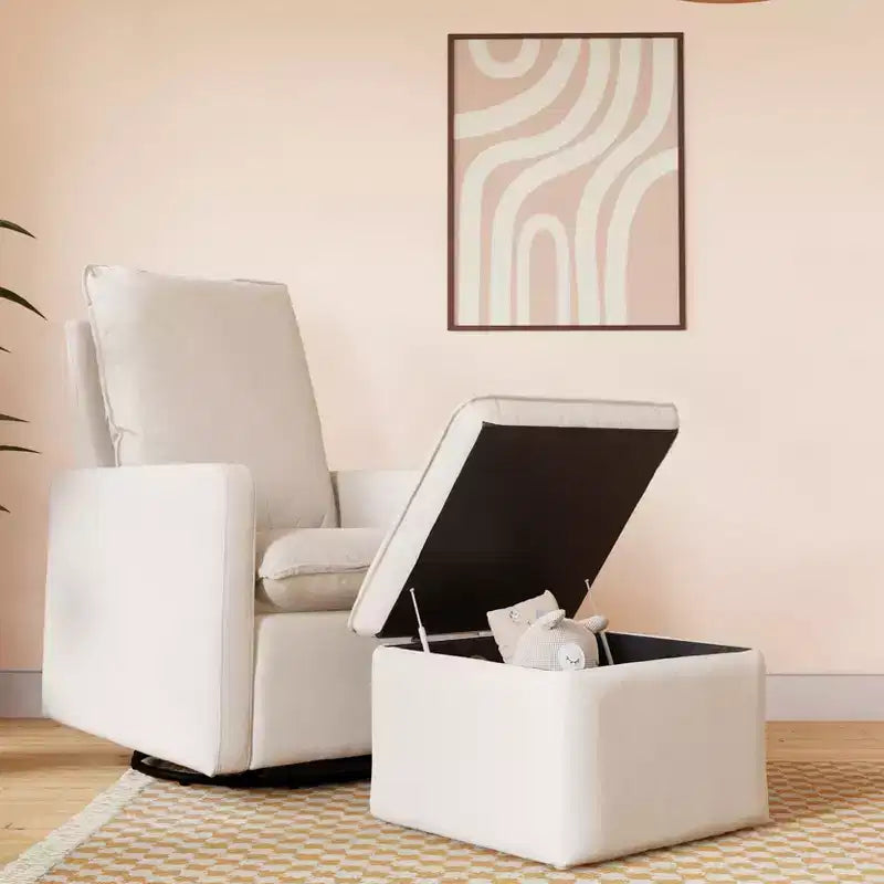Storage Ottoman, Boucle Upholstered with Soft-Close Lid for Nursery