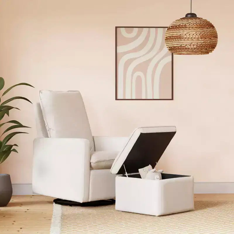 Storage Ottoman, Boucle Upholstered with Soft-Close Lid for Nursery