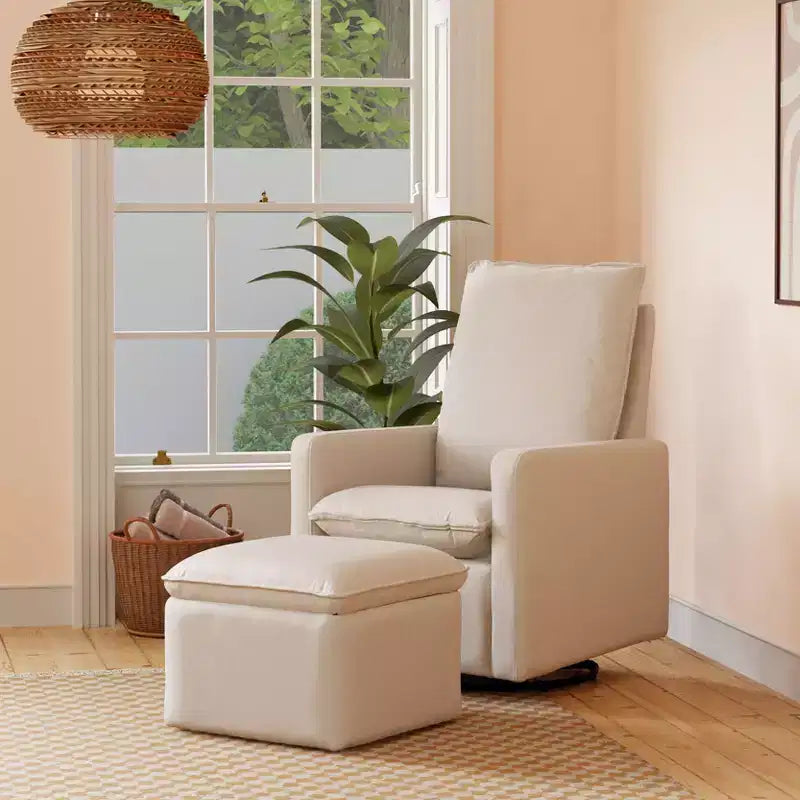 Storage Ottoman, Boucle Upholstered with Soft-Close Lid for Nursery