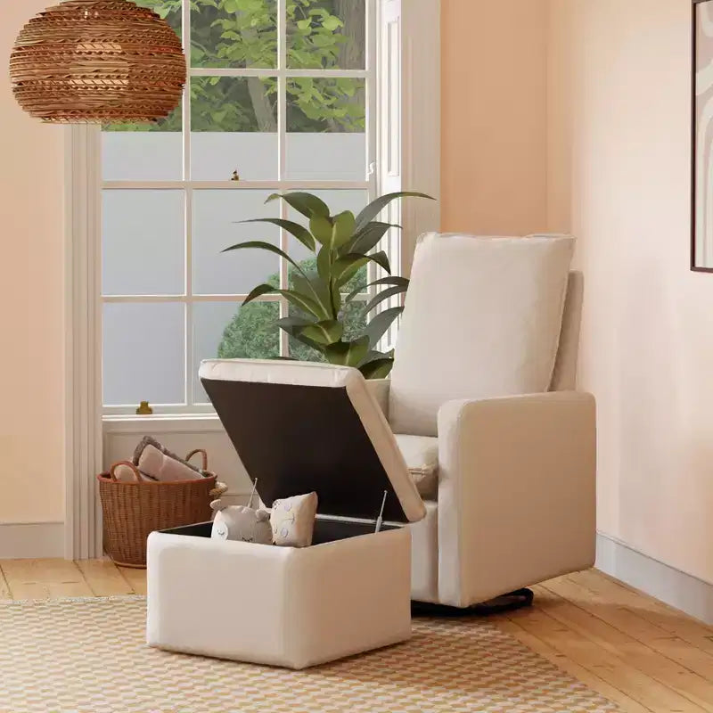 Storage Ottoman, Boucle Upholstered with Soft-Close Lid for Nursery