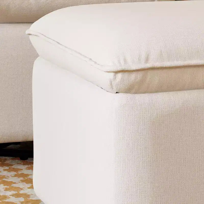 Storage Ottoman, Boucle Upholstered with Soft-Close Lid for Nursery