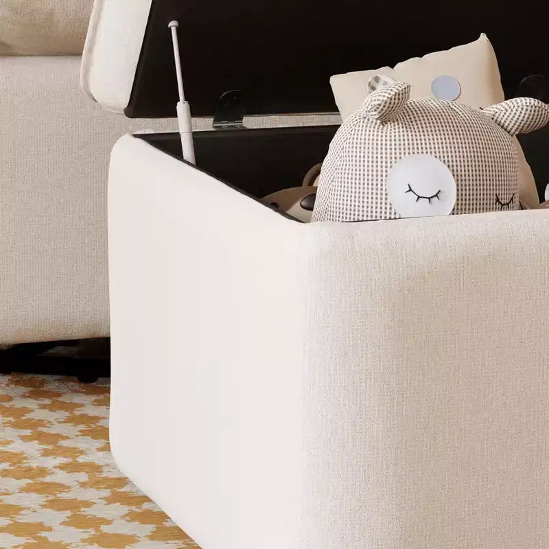 Storage Ottoman, Boucle Upholstered with Soft-Close Lid for Nursery