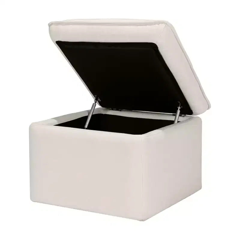 Storage Ottoman, Boucle Upholstered with Soft-Close Lid for Nursery